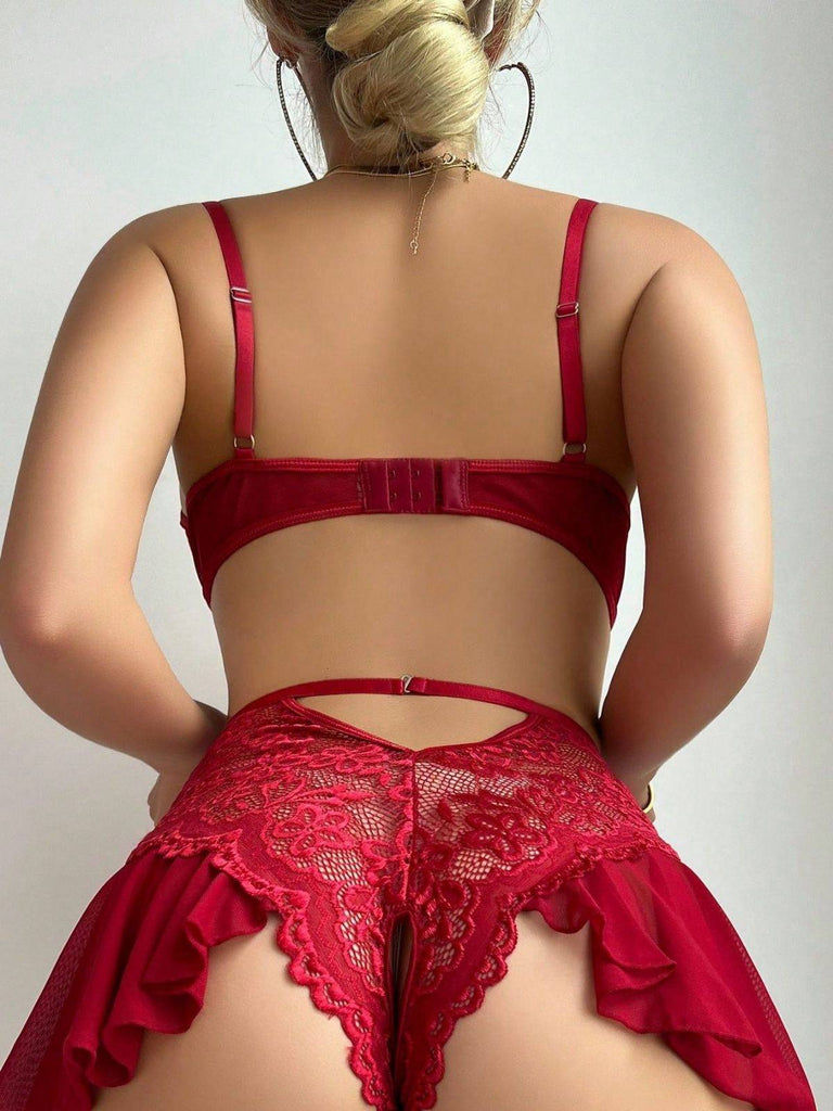 Nuisette dentelle motifs floraux Vert Foncé années 1960