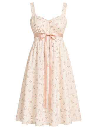 [Prévente] Nuisette Florale avec Nœud à la Taille Rose Brumeux Années 1950