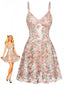Chemise de nuit rose fines bretelles motif floral et papillons années 1940