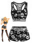 Ensemble pyjama short noir motif crânes et cœurs années 40