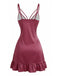 Nuisette bordeaux en satin à pois, fines bretelles et ourlet à volants Années 1940 - 3