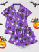 Ensemble pyjama violet d’Halloween à fantômes et citrouilles avec short années 1950