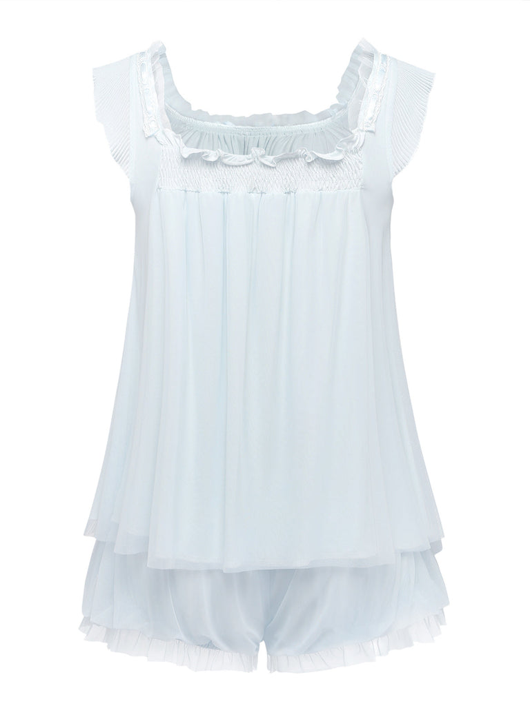 Ensemble pyjama caraco à manches flottantes et volants années 1930 - 2