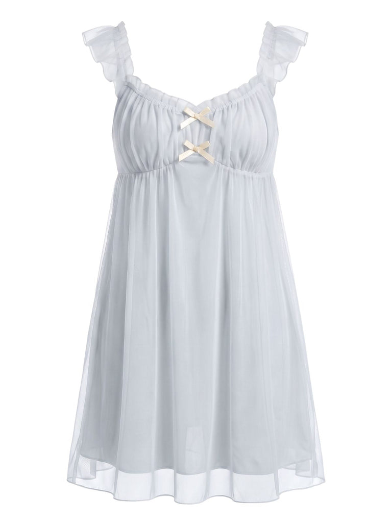 Chemise de Nuit Babydoll Mesh à Volants Nœud Années 1950 2