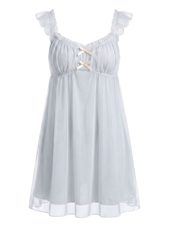 Chemise de Nuit Babydoll Mesh à Volants Nœud Années 1950 2