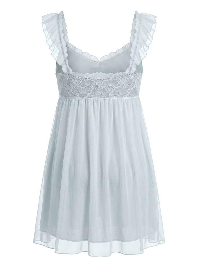 Nuisette babydoll résille volants et nœud années 1950
