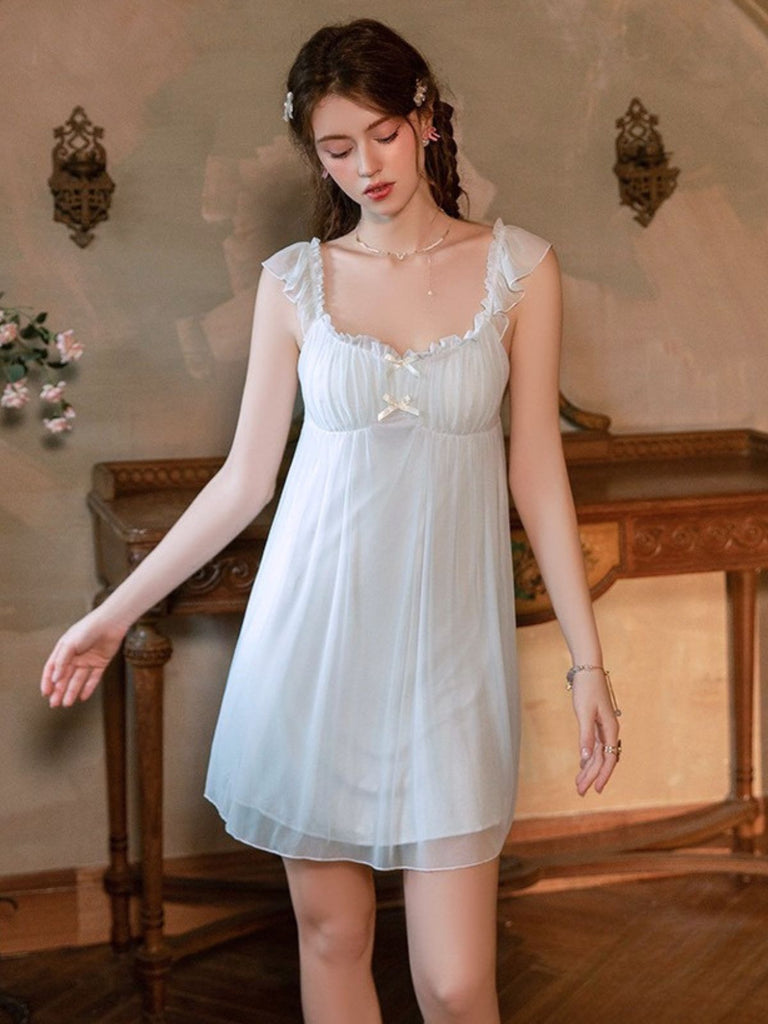 Chemise de Nuit Babydoll Mesh à Volants Nœud Années 1950 5