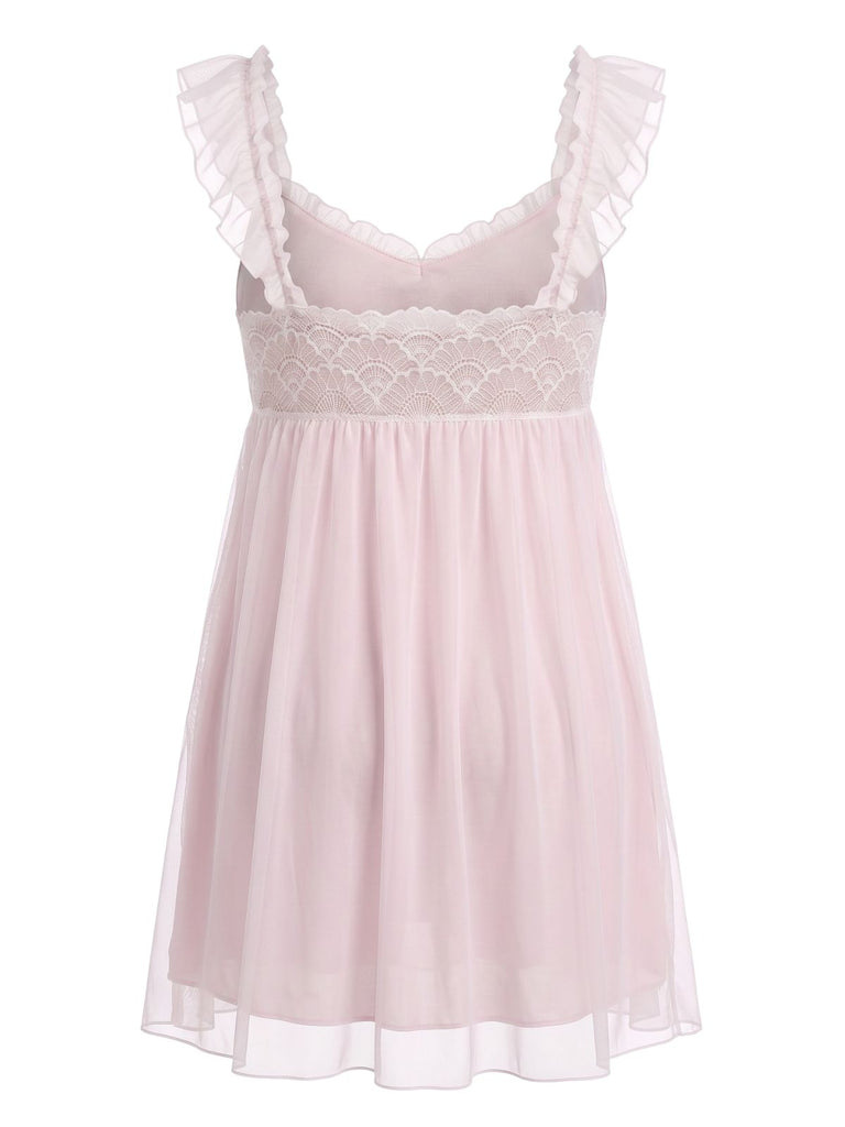 Chemise de Nuit Babydoll Mesh à Volants Nœud Années 1950 8