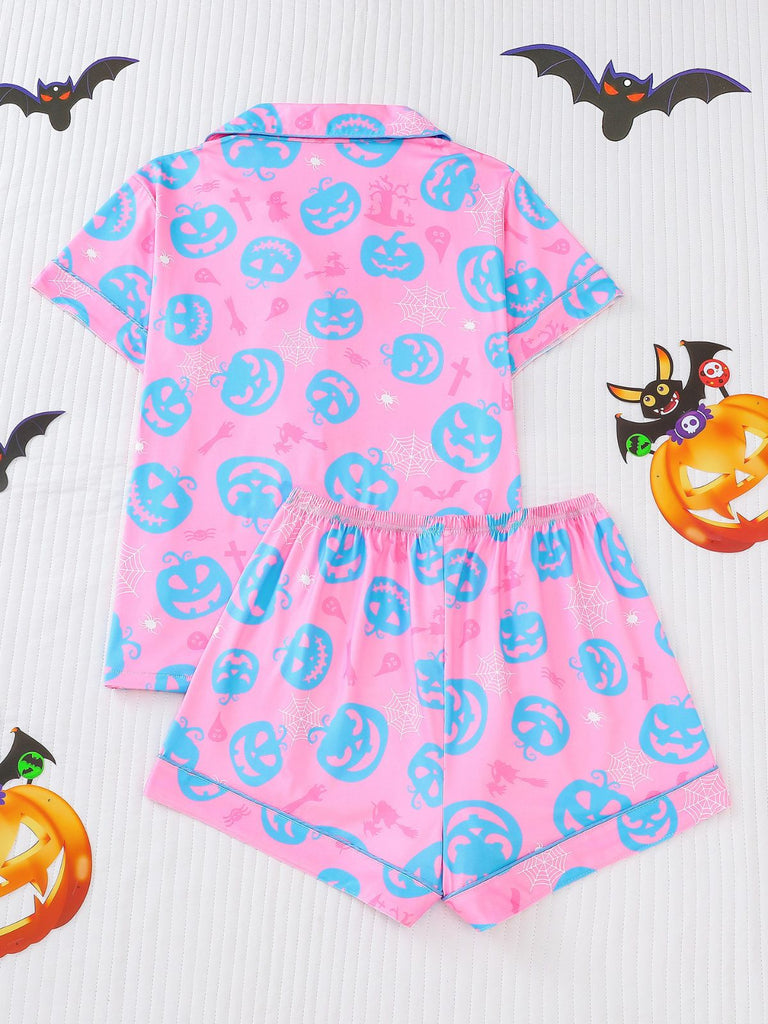 Ensemble pyjama court d’Halloween à imprimé citrouilles années 1940