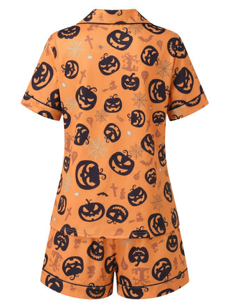 Ensemble pyjama court d’Halloween à imprimé citrouilles années 1940