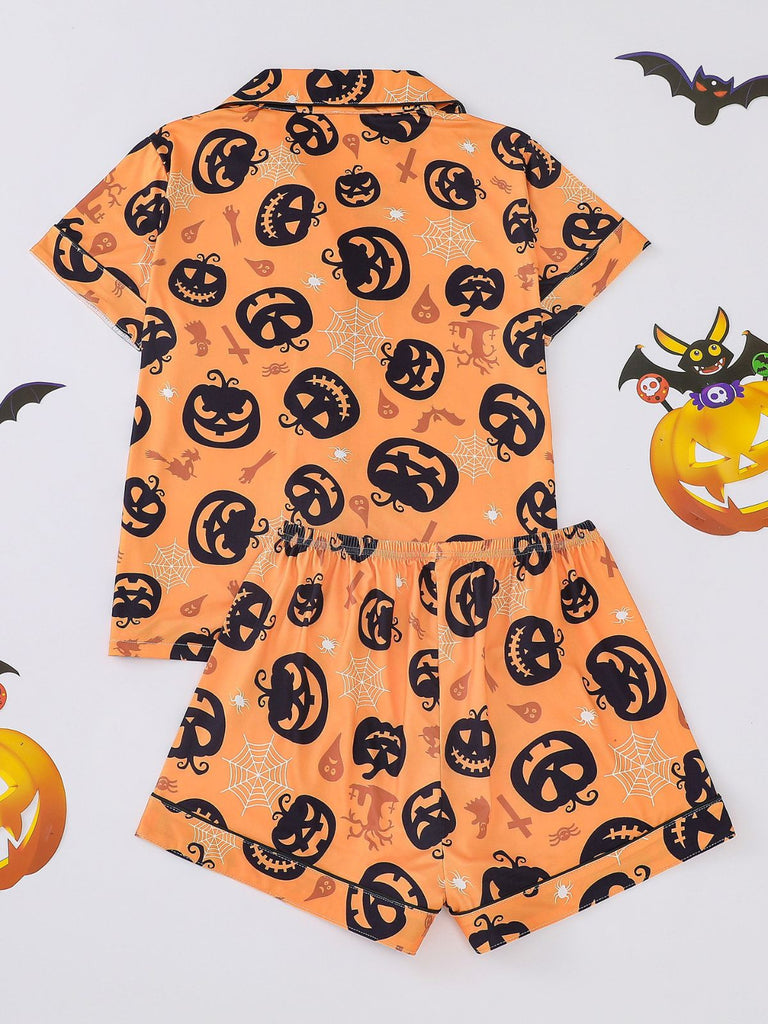 Ensemble pyjama court d’Halloween à imprimé citrouilles années 1940