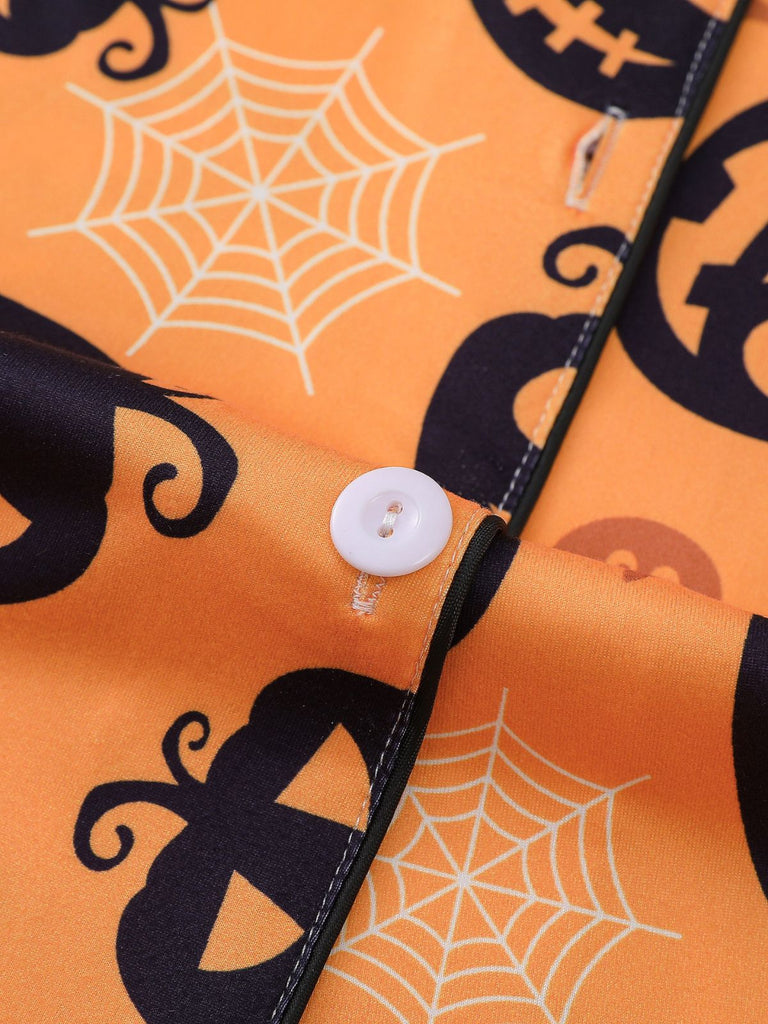Ensemble pyjama court d’Halloween à imprimé citrouilles années 1940