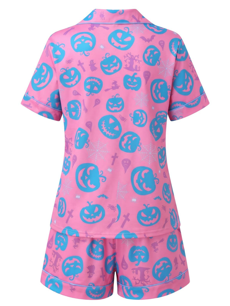 Ensemble pyjama court d’Halloween à imprimé citrouilles années 1940