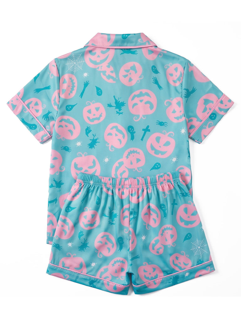 Ensemble pyjama d’Halloween à imprimé citrouilles et fantômes années 1970