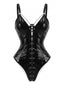 Body noir en similicuir à chaînes et laçage années 1970