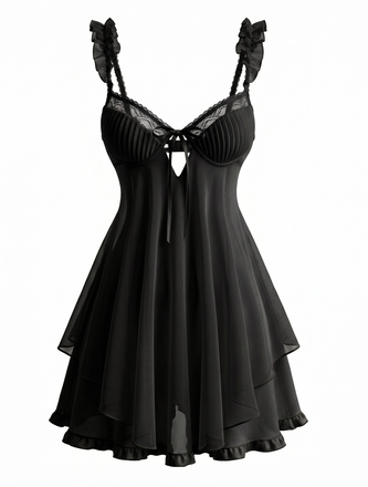 Sleepwear Volant Ourlet Nœud Babydoll Slip Nightgown Années 1950
