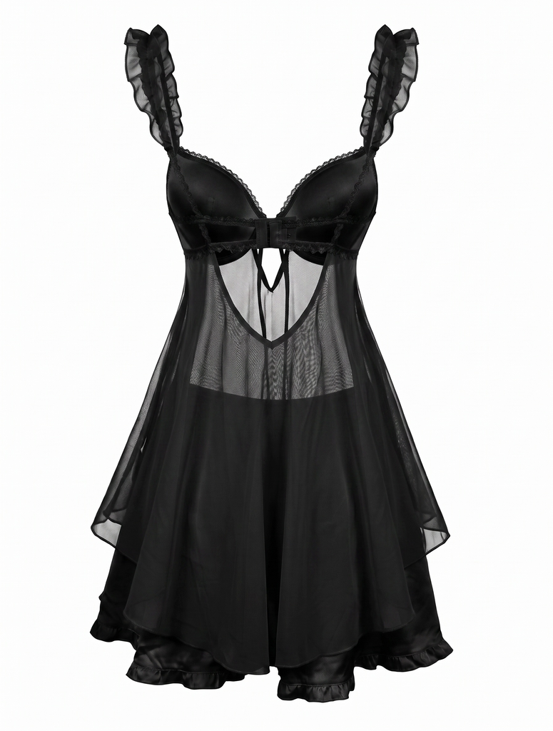 Sleepwear Volant Ourlet Nœud Babydoll Slip Nightgown Années 1950