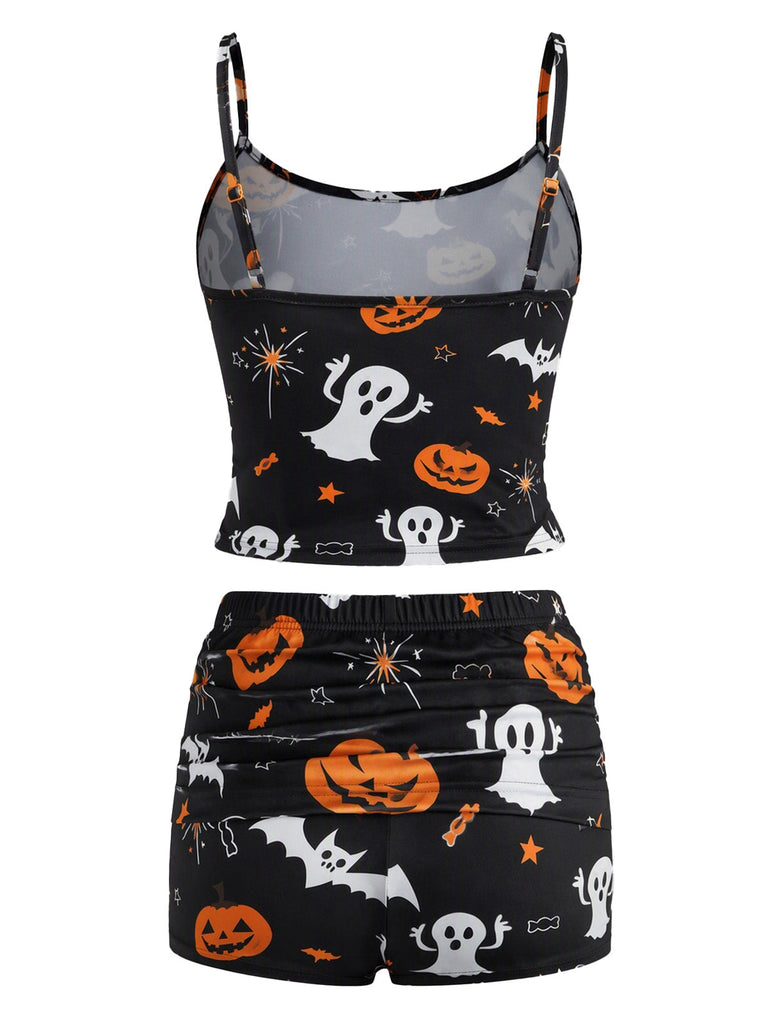 Ensemble pyjama d’Halloween à citrouilles et fantômes avec jupe superposée
