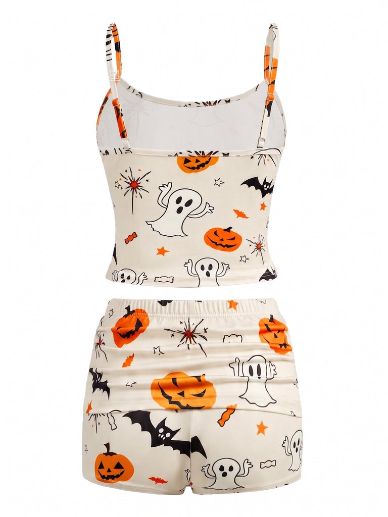 Ensemble pyjama d’Halloween à citrouilles et fantômes avec jupe superposée