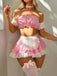 Sleepwear Vichy Strapless Dentelle Maid Lingerie Ensemble Années 1950