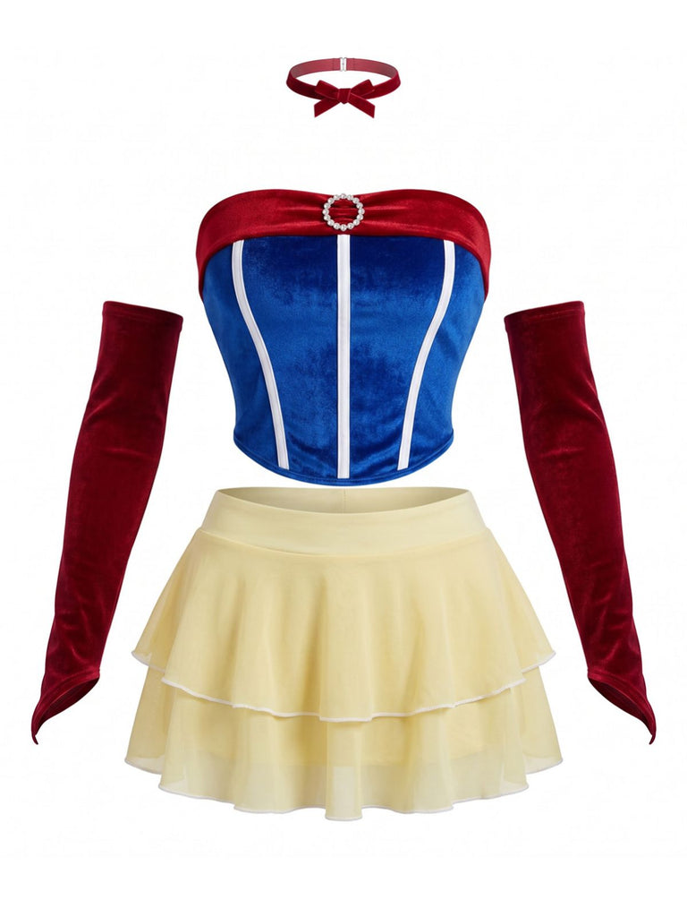 Ensemble cosplay princesse de conte de fées en velours sans bretelles années 1960