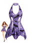 Nuisette violette d’Halloween à imprimé chauves-souris années 1960