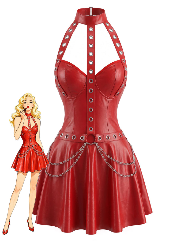 Lingerie babydoll en similicuir à œillets, chaînes et dos nu années 1950 - 1