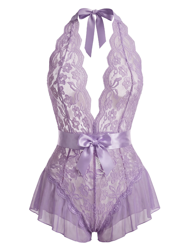 Lingerie transparente en satin et dentelle à nœud et fines bretelles années 1930