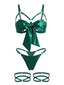 Ensemble de lingerie sexy vert fines brides et découpe nœud années 30