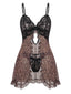Nuisette noire col V dentelle et motif léopard années 50