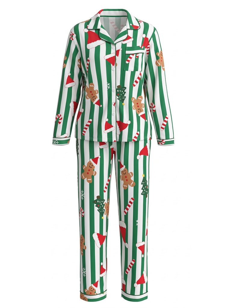 Ensemble de pyjama Noël pain d’épices rayures années 1950