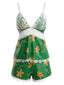 Ensemble de pyjama caraco motif Noël finitions dentelle années 1950
