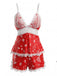 Ensemble de pyjama caraco motif Noël finitions dentelle années 1950