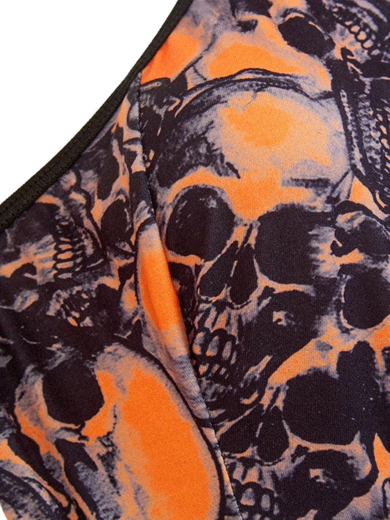 Body lingerie orange à col Halter, chaînes et crânes pour Halloween Années 1950 - 3