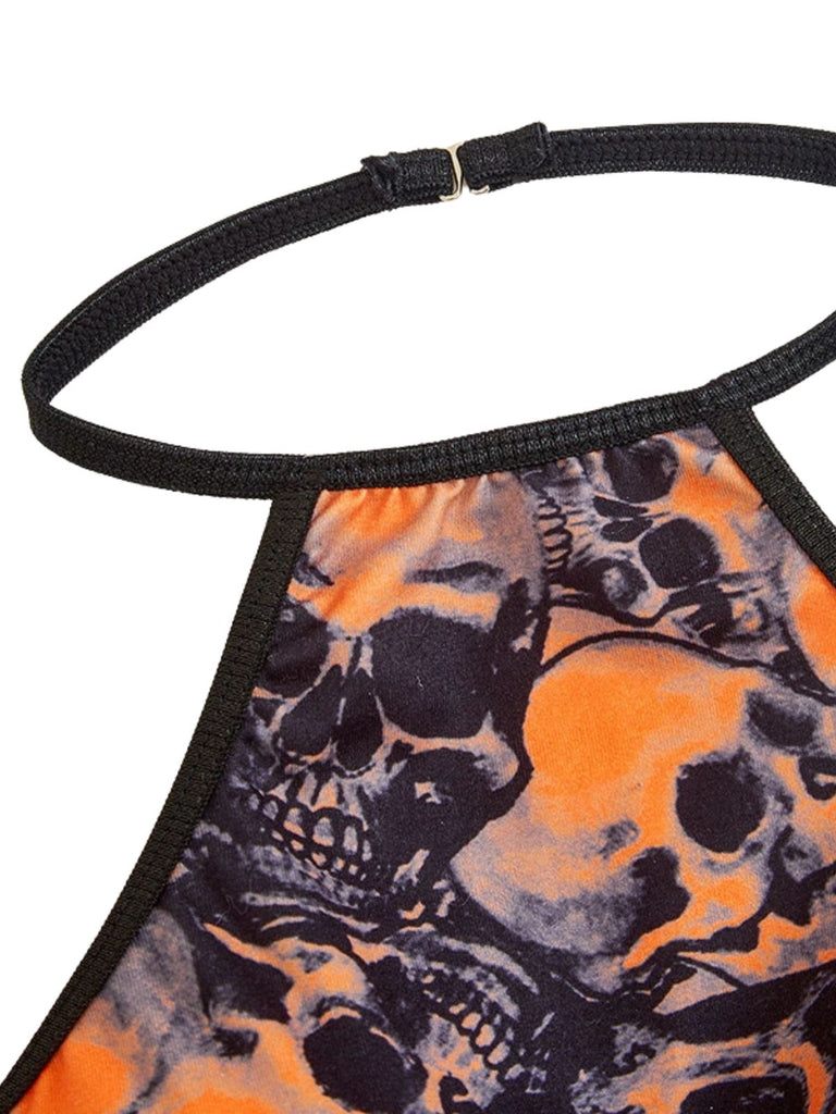 Body lingerie orange à col Halter, chaînes et crânes pour Halloween Années 1950 - 4