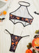 Body lingerie orange à col Halter, chaînes et crânes pour Halloween Années 1950 - 6