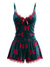 Ensemble de pyjama vert motif nœuds velours sur le thème de Noël années 1950