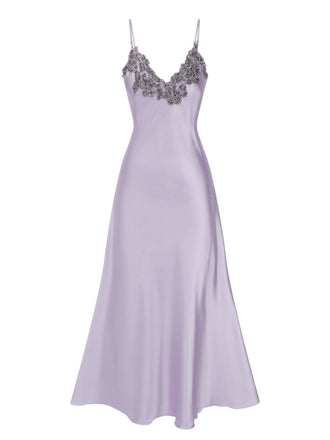 Chemise de nuit à bretelles en faux satin brodé des années 1930