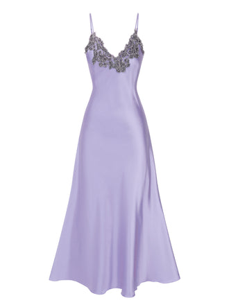 Chemise de nuit à bretelles en faux satin brodé des années 1930