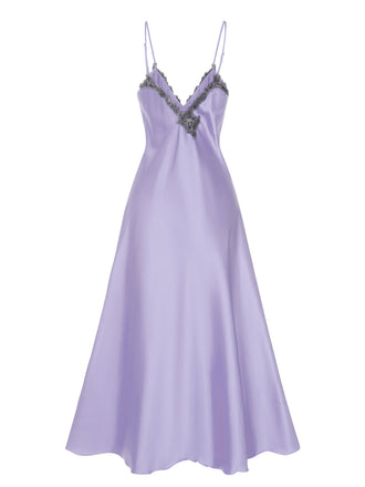 Chemise de nuit à bretelles en faux satin brodé des années 1930