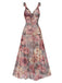 Chemise de nuit multicolore à bretelles col V fleurs des années 1970