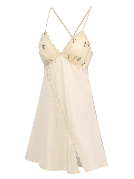 Chemise De Nuit Femme Fendue Avec Dentelle - Modal Doux, Grande Taille, Nœud Décoratif - Robe De Nuit Élégante Et Confortable