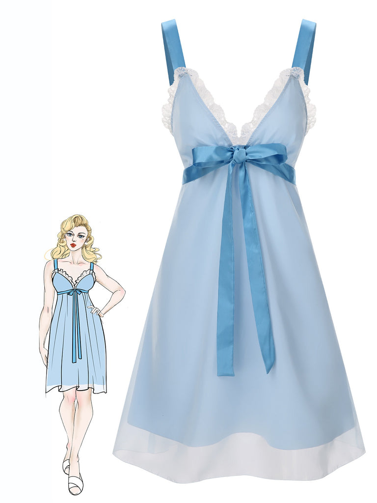 [Pré-vente] Chemise de nuit patchwork en dentelle bleu clair des années 1950