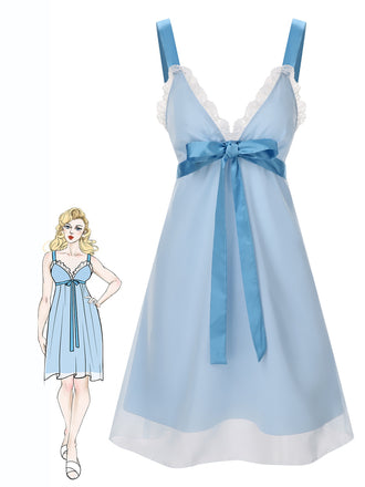 [Pré-vente] Chemise de nuit patchwork en dentelle bleu clair des années 1950