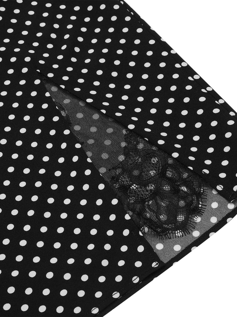 [Prévente] Chemise de nuit noire à pois  bretelles patchwork dentelle des années 1960