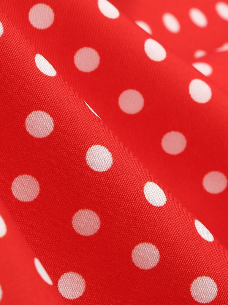 Robe pois rouge col en cœur avec nœud années 1950