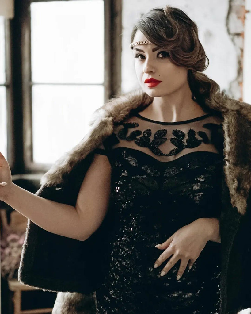 Robe Charleston Vintage Flapper Année 20 Gatsby Maxi à Paillettes Noire Soirée