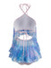 Ensemble Tankini Halter à Volants Ombré Bleu Ciel Années 80