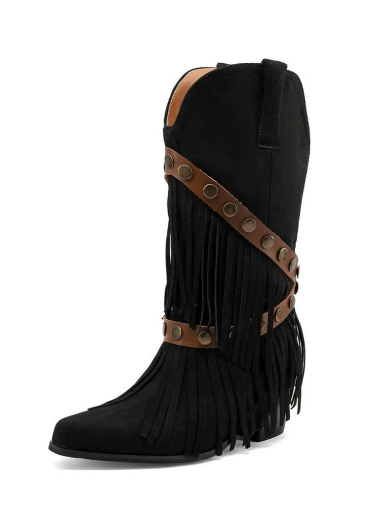 Vintage Denim Western Heels - vintage shoes, retro heels