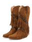 Bottes mi-mollet vintage denim western pompons